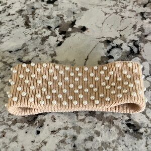 Anthropologie Lele Sadoughi Pearl-Embellished Knit Headband in Light Beige